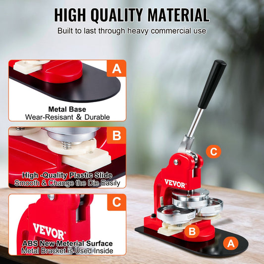 Manual Button Maker Machine with 58mm Die and 500-Piece Press Kit