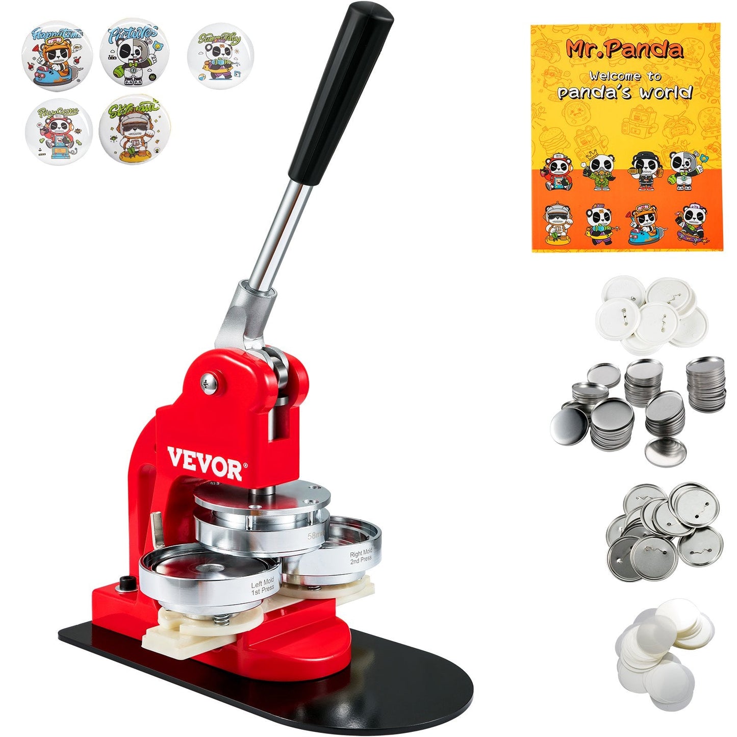 Manual Button Maker Machine with 58mm Die and 500-Piece Press Kit