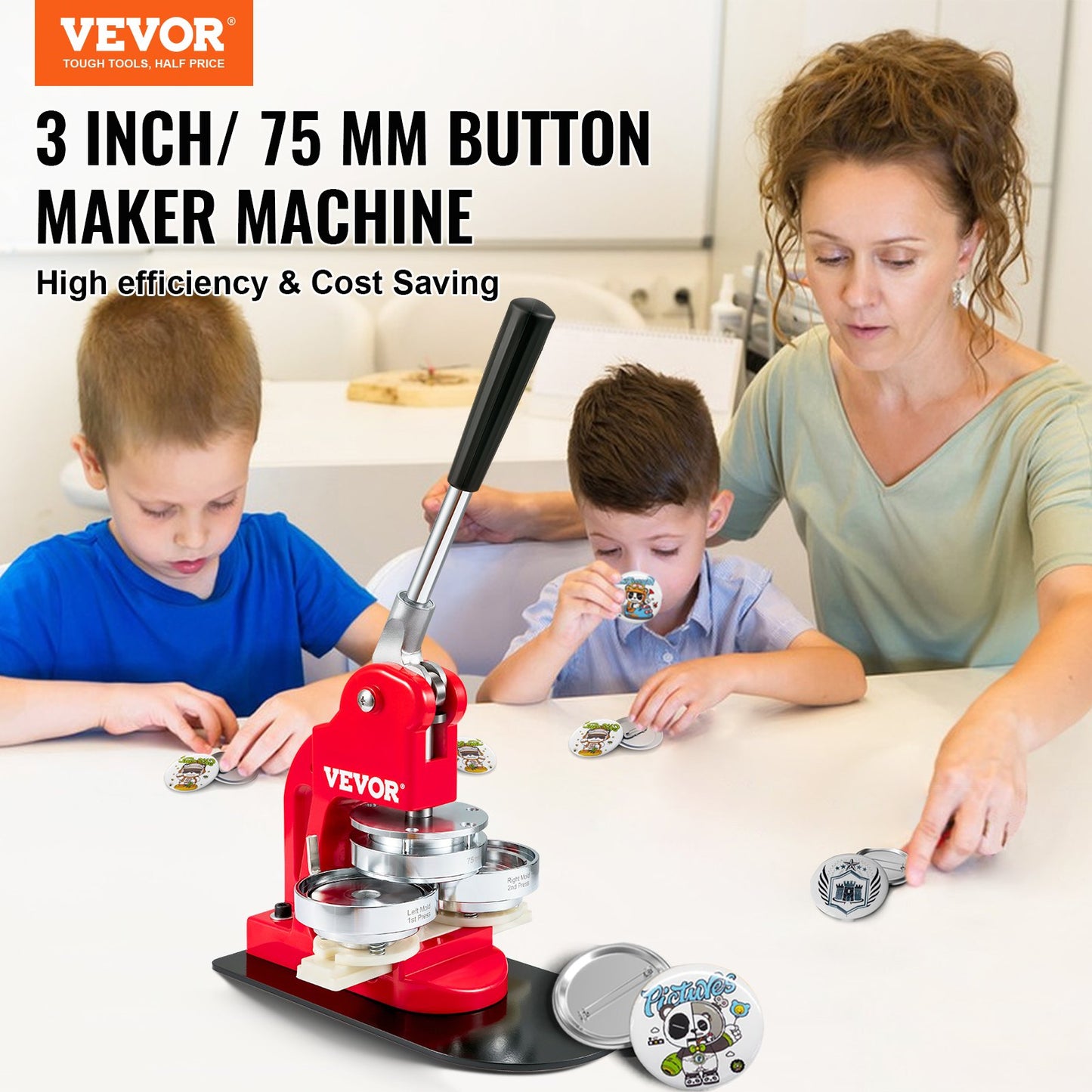 VEVOR Button Maker Machine, 75 mm (3 inch) Badge Punch Press Kit, Children DIY Gifts