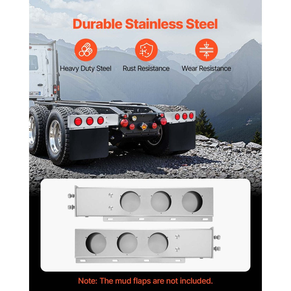VEVOR Stainless Steel Mud Flap Hangers with Light Cutouts for Semi Trucks 63.5mm