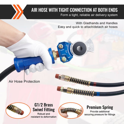 12FT Semi Truck 3-in-1 Air Hose Kit with Glad Hands & 7-Way Power Line