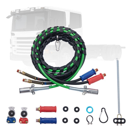 12FT Semi Truck 3-in-1 Air Hose Kit with Glad Hands & 7-Way Power Line