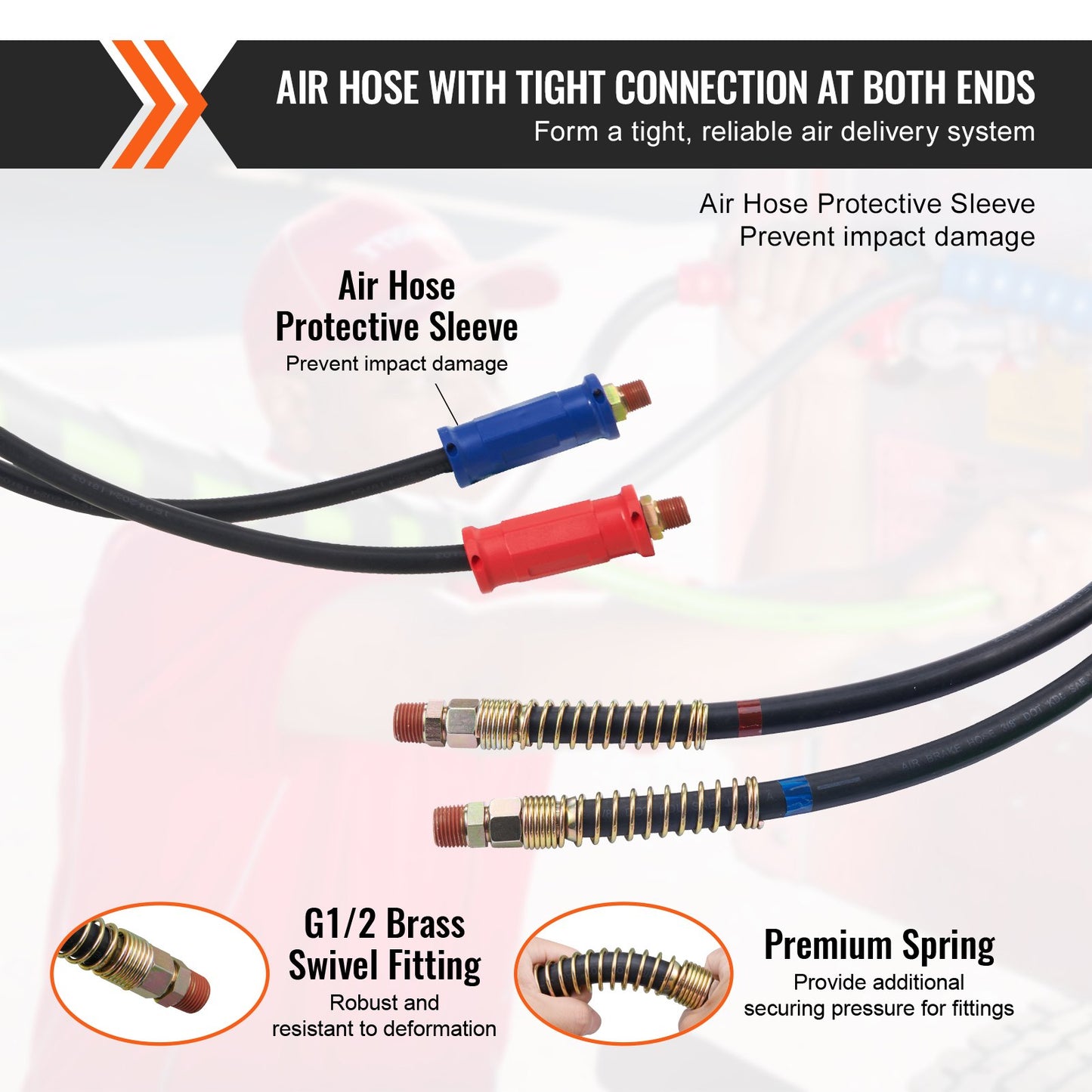 VEVOR 12FT Semi Truck Air Lines Kit, 3-in-1 Air Hoses & ABS Power Line for Semi