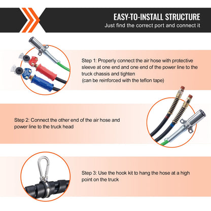 VEVOR 12FT Semi Truck Air Lines Kit, 3-in-1 Air Hoses & ABS Power Line for Semi