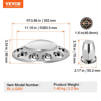 VEVOR Front Axle Cover Combo Kit ABS Lug Nut Covers with Nut Cover Tools