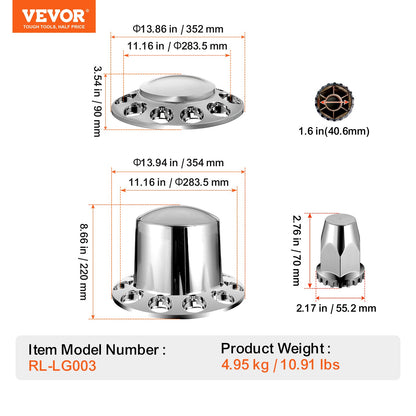 VEVOR Rear&Front Axle Cover Combo Kit ABS Lug Nut Covers with Nut Cover Tools