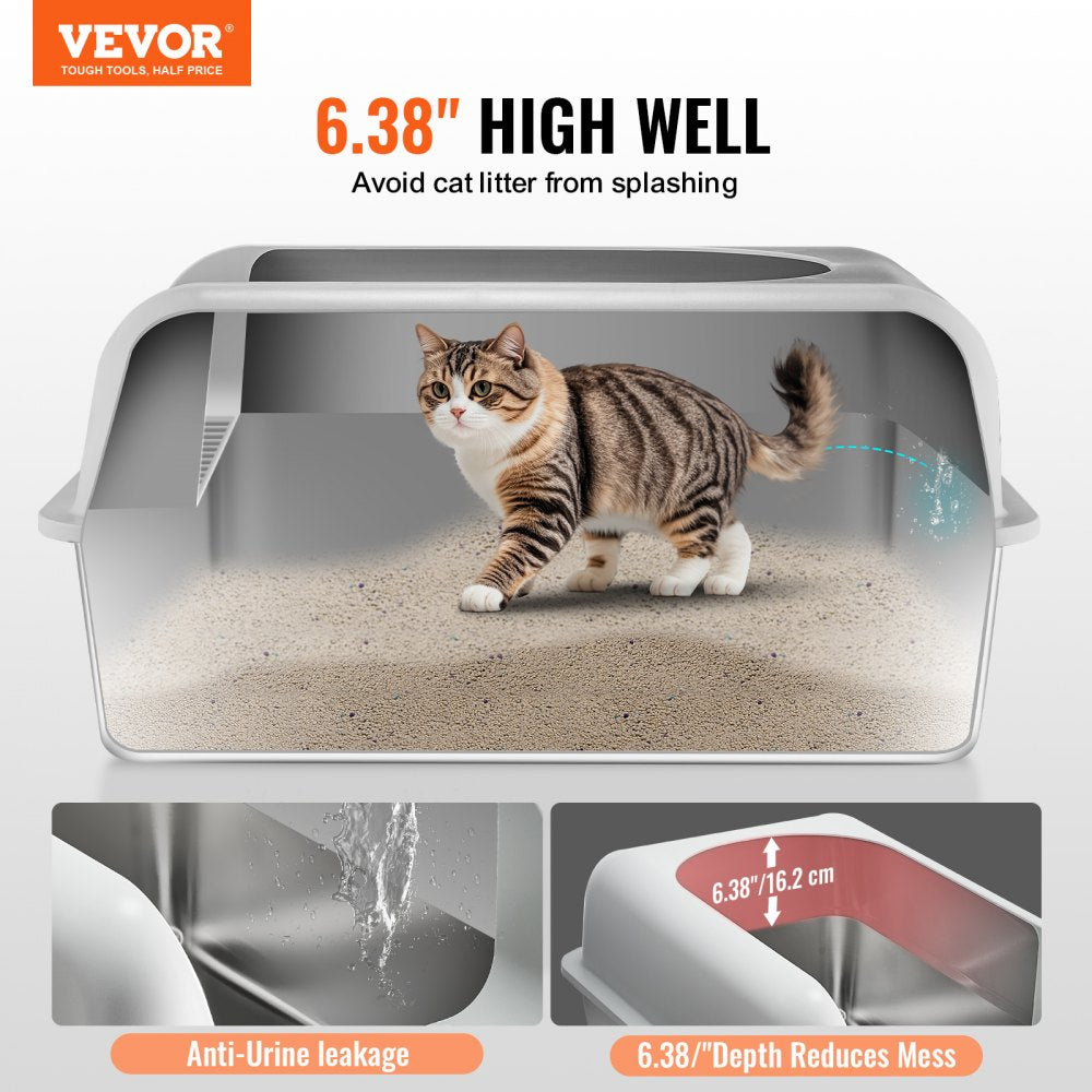 VEVOR 15.2 cm Deep Cat Litter Box Odor-Free Litter Box with Filtering Foot Board
