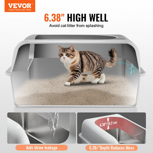 VEVOR 15.2 cm Deep Cat Litter Box Odor-Free Litter Box with Filtering Foot Board