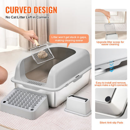 VEVOR 15.2 cm Deep Cat Litter Box Odor-Free Litter Box with Filtering Foot Board