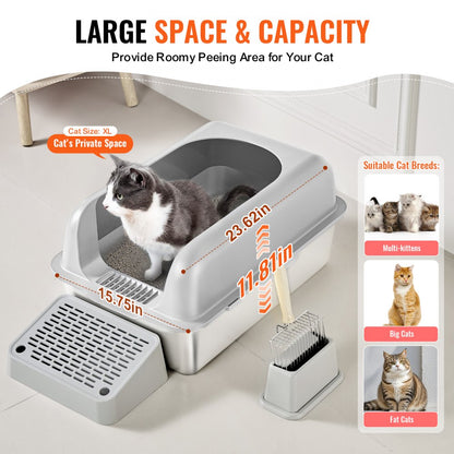 VEVOR 15.2 cm Deep Cat Litter Box Odor-Free Litter Box with Filtering Foot Board