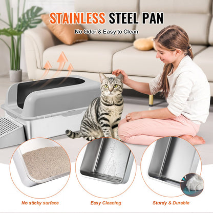 VEVOR 15.2 cm Deep Cat Litter Box Odor-Free Litter Box with Filtering Foot Board