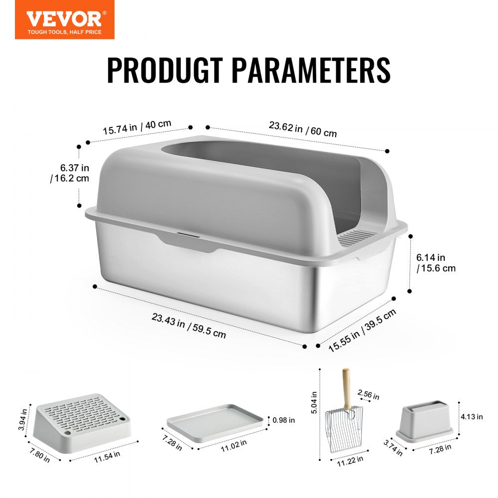 VEVOR 15.2 cm Deep Cat Litter Box Odor-Free Litter Box with Filtering Foot Board