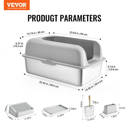 VEVOR 15.2 cm Deep Cat Litter Box Odor-Free Litter Box with Filtering Foot Board