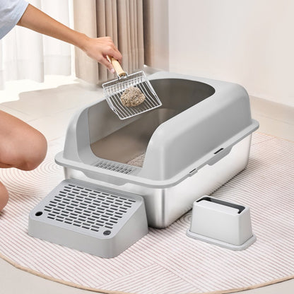 VEVOR 15.2 cm Deep Cat Litter Box Odor-Free Litter Box with Filtering Foot Board