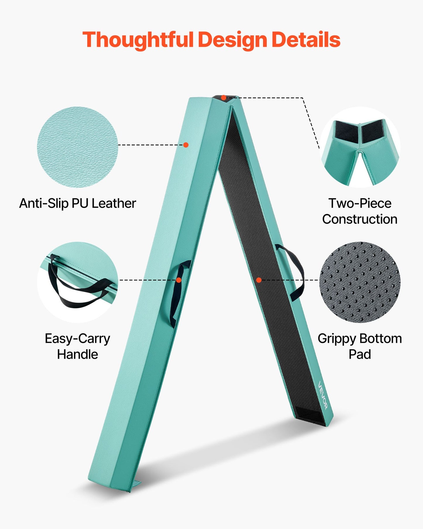 8FT Folding Balance Beam for Kids, 90.7 KG Stable Support Gymnastics Floor Beam with Non-Slip Mats, Gymnastics Training Equipment with Anti-Slip Bottom and Carrying Bag for Home Gym, Mint Green