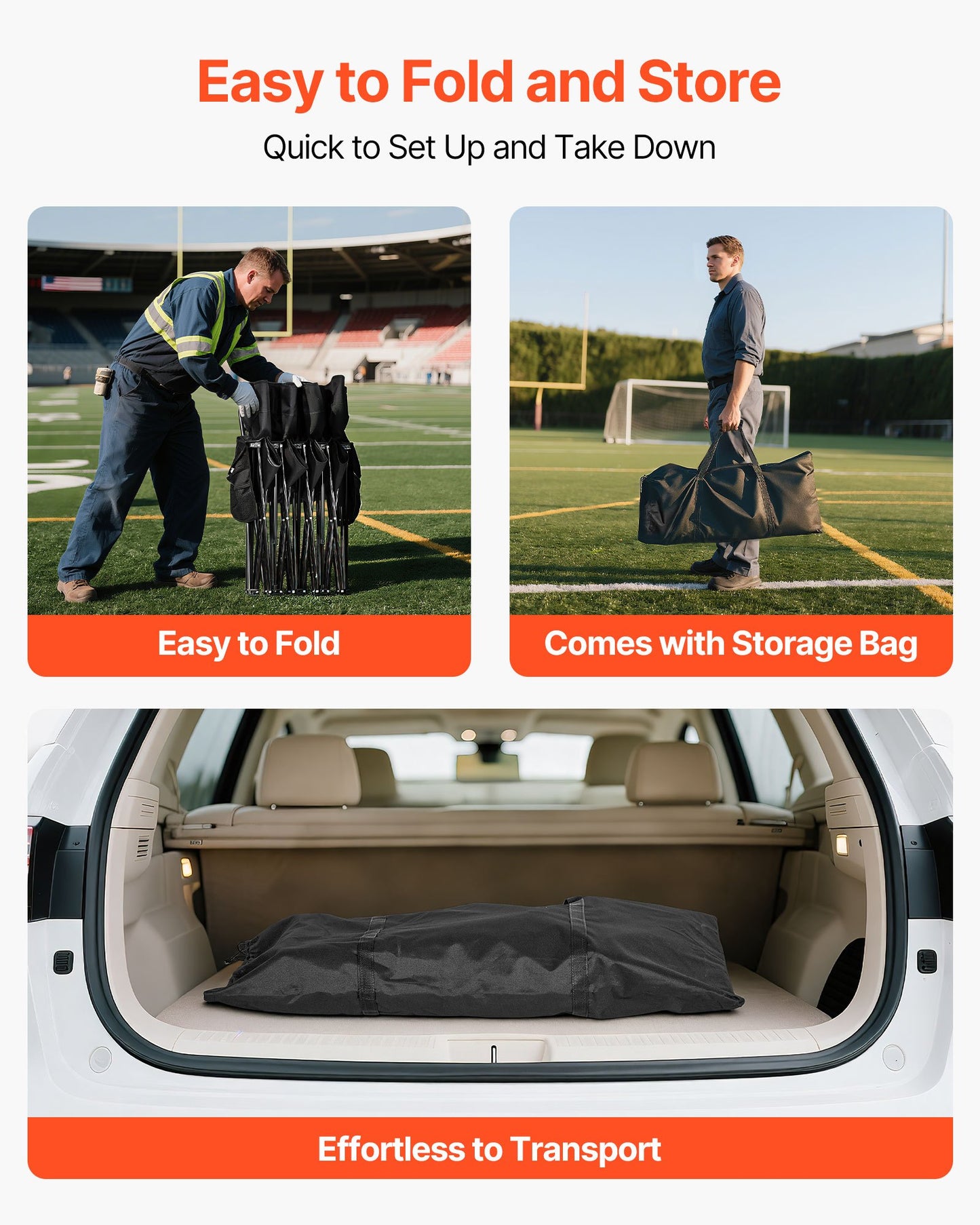 Portable Folding Bench, 4 Seat Foldable Soccer Bench with Side Pockets and Carrying Bag, Lightweight Sideline Seating with Back Rest for Football, Baseball, Camping, Outdoor Events, Black