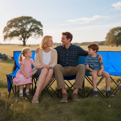 Portable Folding Bench, 8 Seat Foldable Soccer Bench with Side Pockets and Carrying Bag, Lightweight Sideline Seating with Back Rest for Football, Baseball, Camping, Outdoor Events, Blue
