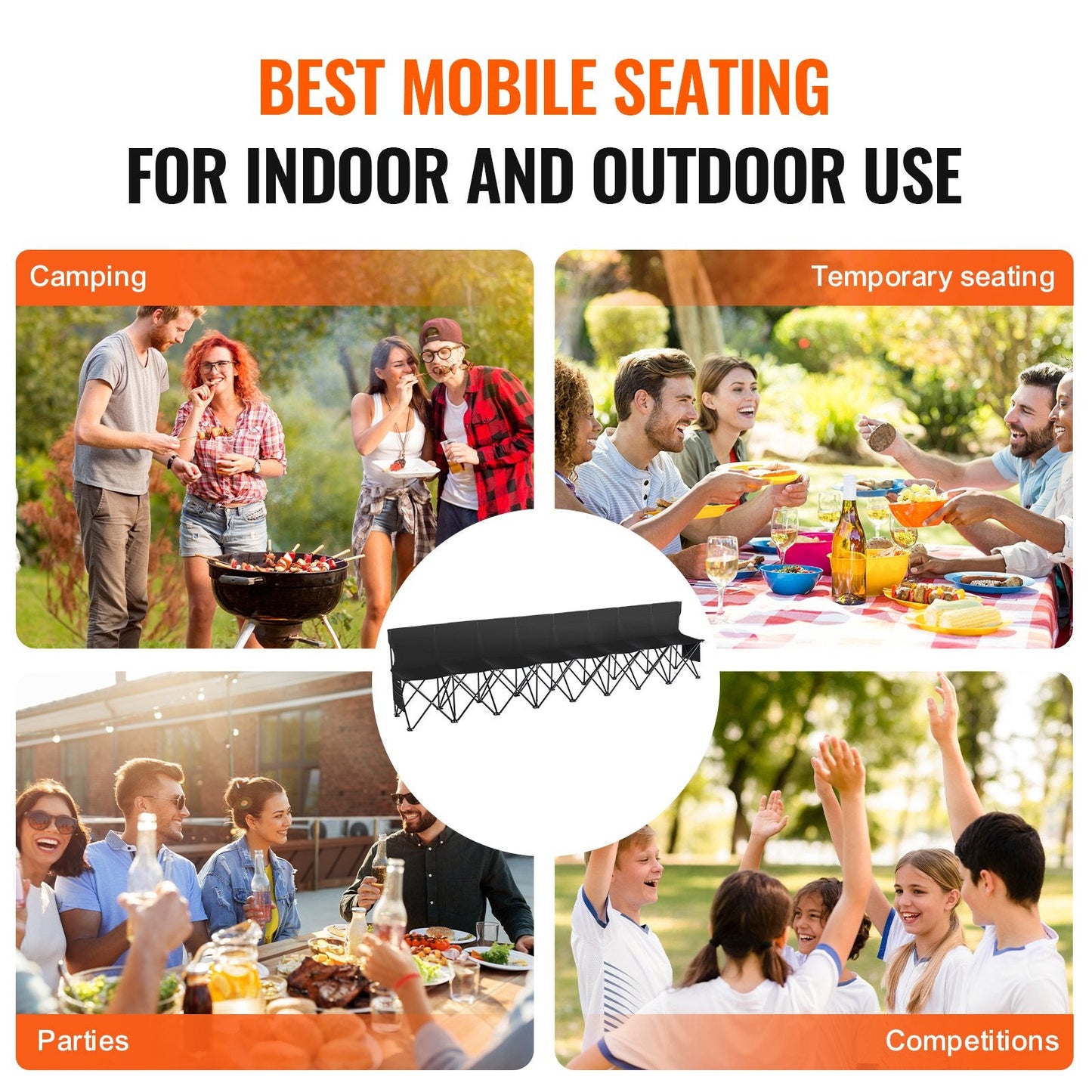 8-Seat Portable Folding Sport Bench with Carry Bag, 3.15m, 10.95 kg