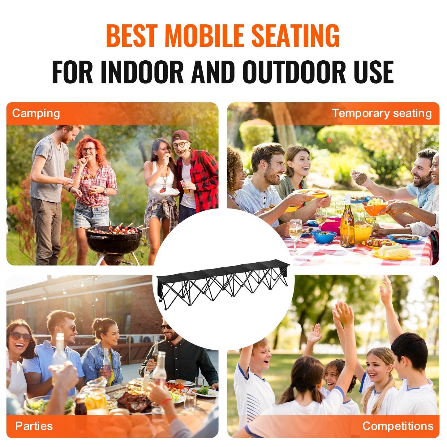 6-Seater Portable Folding Bench for Outdoor Events with Carrying Bag