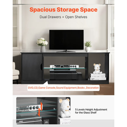 TV Stand for TVs up to 65 in Modern Entertainment Center with Glass Shelf