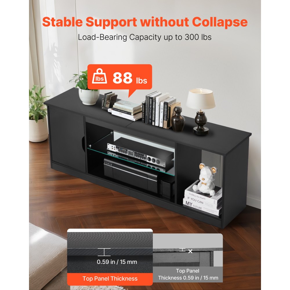 TV Stand for TVs up to 65 in Modern Entertainment Center with Glass Shelf