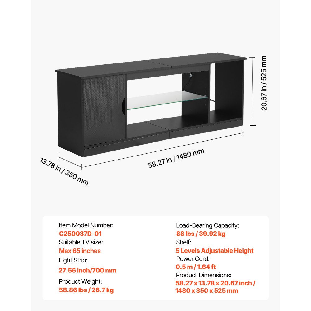 TV Stand for TVs up to 65 in Modern Entertainment Center with Glass Shelf