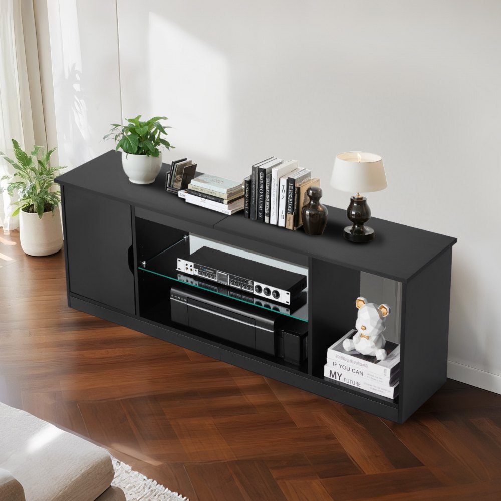 TV Stand for TVs up to 65 in Modern Entertainment Center with Glass Shelf