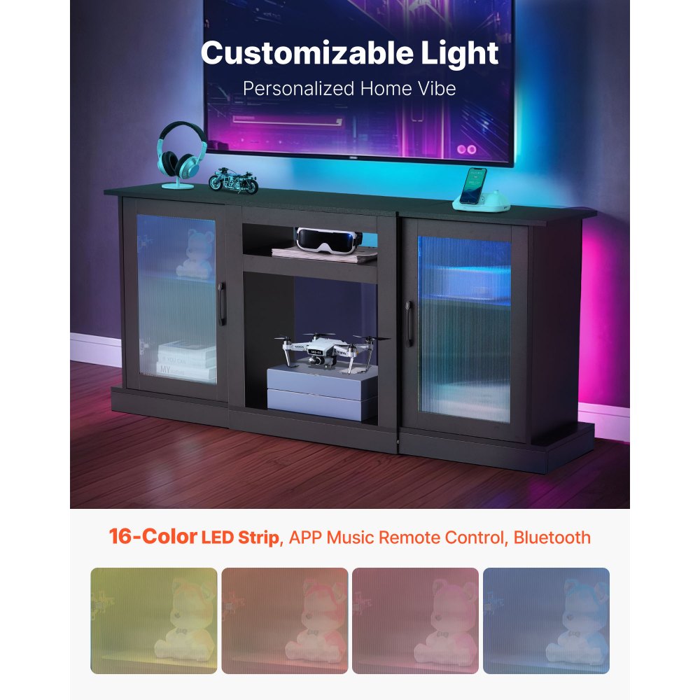 TV Stand for TVs up to 65 in Modern Entertainment Center with Glass Doors