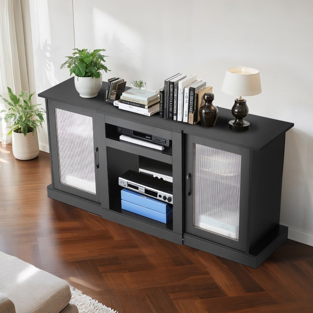 TV Stand for TVs up to 65 in Modern Entertainment Center with Glass Doors