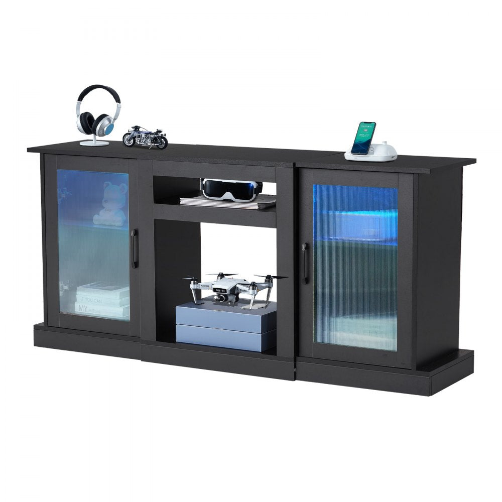 TV Stand for TVs up to 65 in Modern Entertainment Center with Glass Doors