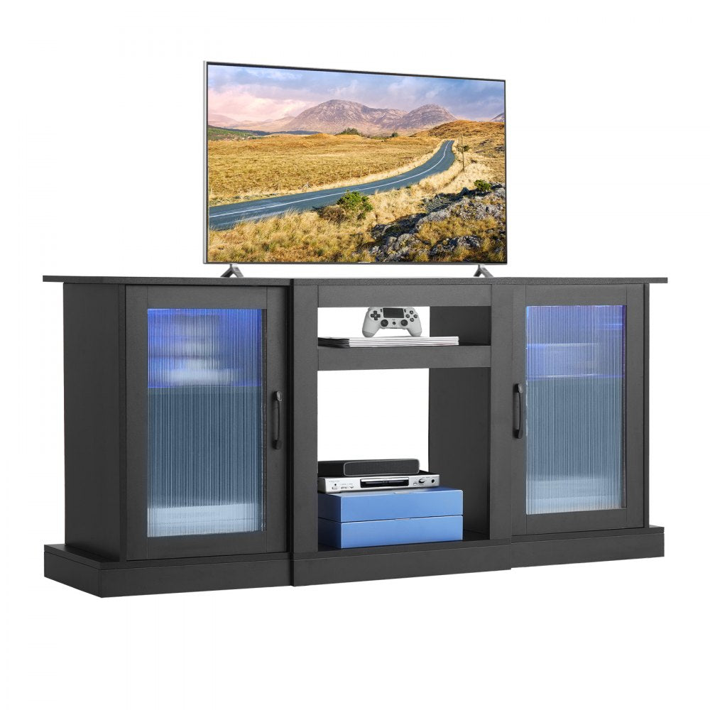 TV Stand for TVs up to 65 in Modern Entertainment Center with Glass Doors