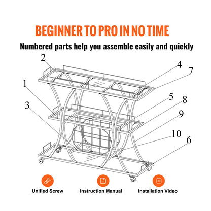VEVOR 3 Tiers Gold Metal Bar Serving Cart with Wine Rack Glass Holder 180 LBS