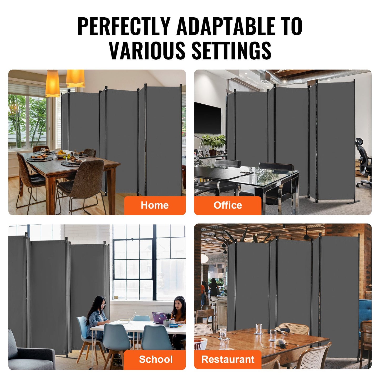 VEVOR Room Divider 6 Panels Fabric Room Privacy Screen for Office Bedroom Grey
