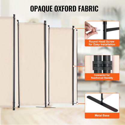 VEVOR Room Divider 6 Panels Fabric Room Privacy Screen for Office Bedroom Beige
