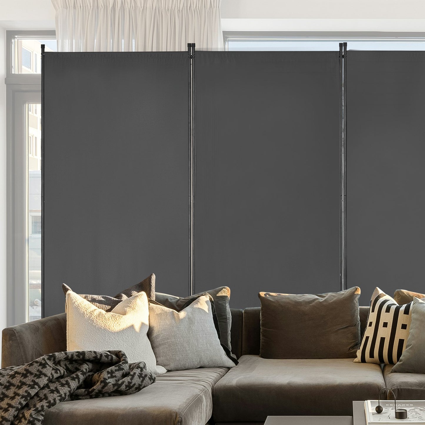 VEVOR Room Divider 3 Panels Fabric Room Privacy Screen for Office Bedroom Grey