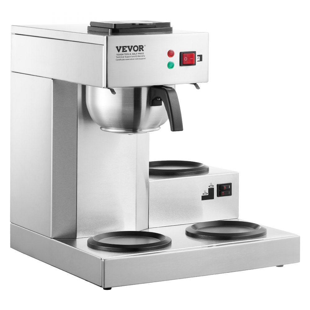 VEVOR 12 Cups Commercial Drip Coffee Maker with 3 Glass Carafes and 3 Warmers