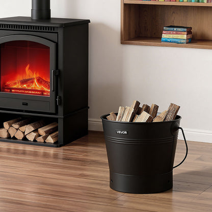 Ash Bucket, 4 PCS with Lid, Shovel, Broom and Gloves, Metal Fireplace Charcoal Bucket and Ash Can, 9.8L Large Capacity for Fireplace, Fire Pits, Wood Burning Stoves, Indoor and Outdoor