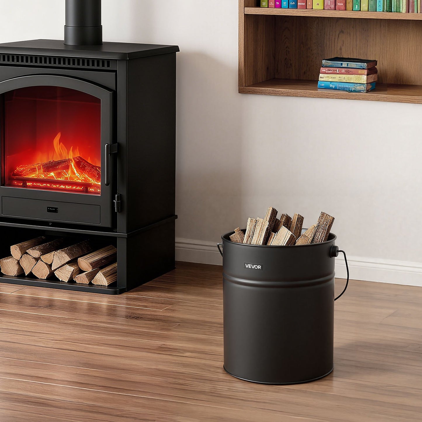 Ash Bucket, 4 PCS with Lid, Shovel, Broom and Gloves, Metal Fireplace Charcoal Bucket and Ash Can, 15L Large Capacity for Fireplace, Fire Pits, Wood Burning Stoves, Indoor and Outdoor