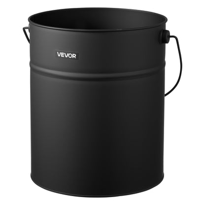 Ash Bucket, 4 PCS with Lid, Shovel, Broom and Gloves, Metal Fireplace Charcoal Bucket and Ash Can, 15L Large Capacity for Fireplace, Fire Pits, Wood Burning Stoves, Indoor and Outdoor