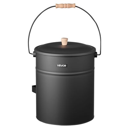 Ash Bucket, 4 PCS with Lid, Shovel, Broom and Gloves, Metal Fireplace Charcoal Bucket and Ash Can, 15L Large Capacity for Fireplace, Fire Pits, Wood Burning Stoves, Indoor and Outdoor