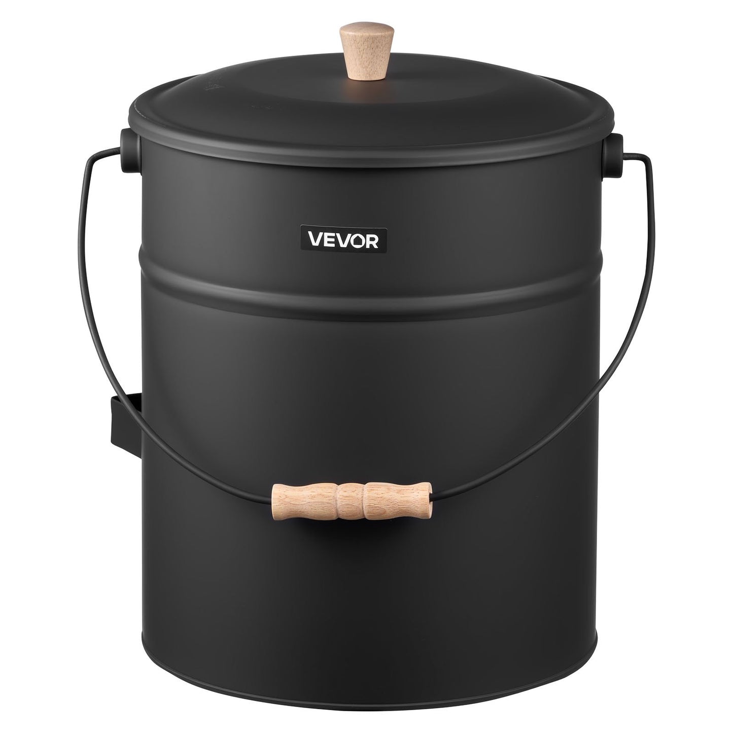 Ash Bucket, 4 PCS with Lid, Shovel, Broom and Gloves, Metal Fireplace Charcoal Bucket and Ash Can, 15L Large Capacity for Fireplace, Fire Pits, Wood Burning Stoves, Indoor and Outdoor