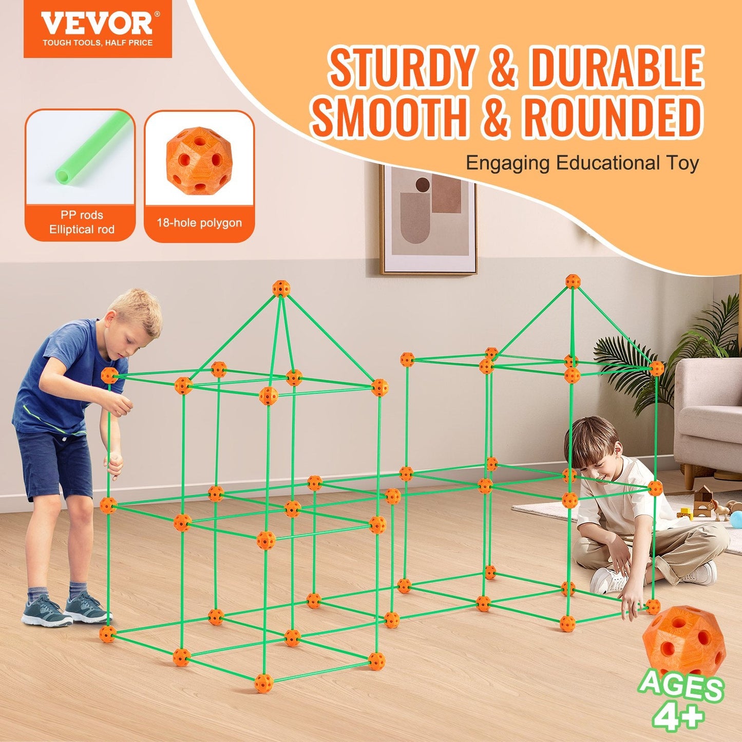 Glow-in-the-Dark Kids' Fort Building Kit - 140 Piece STEM Toy, 2.8 kg