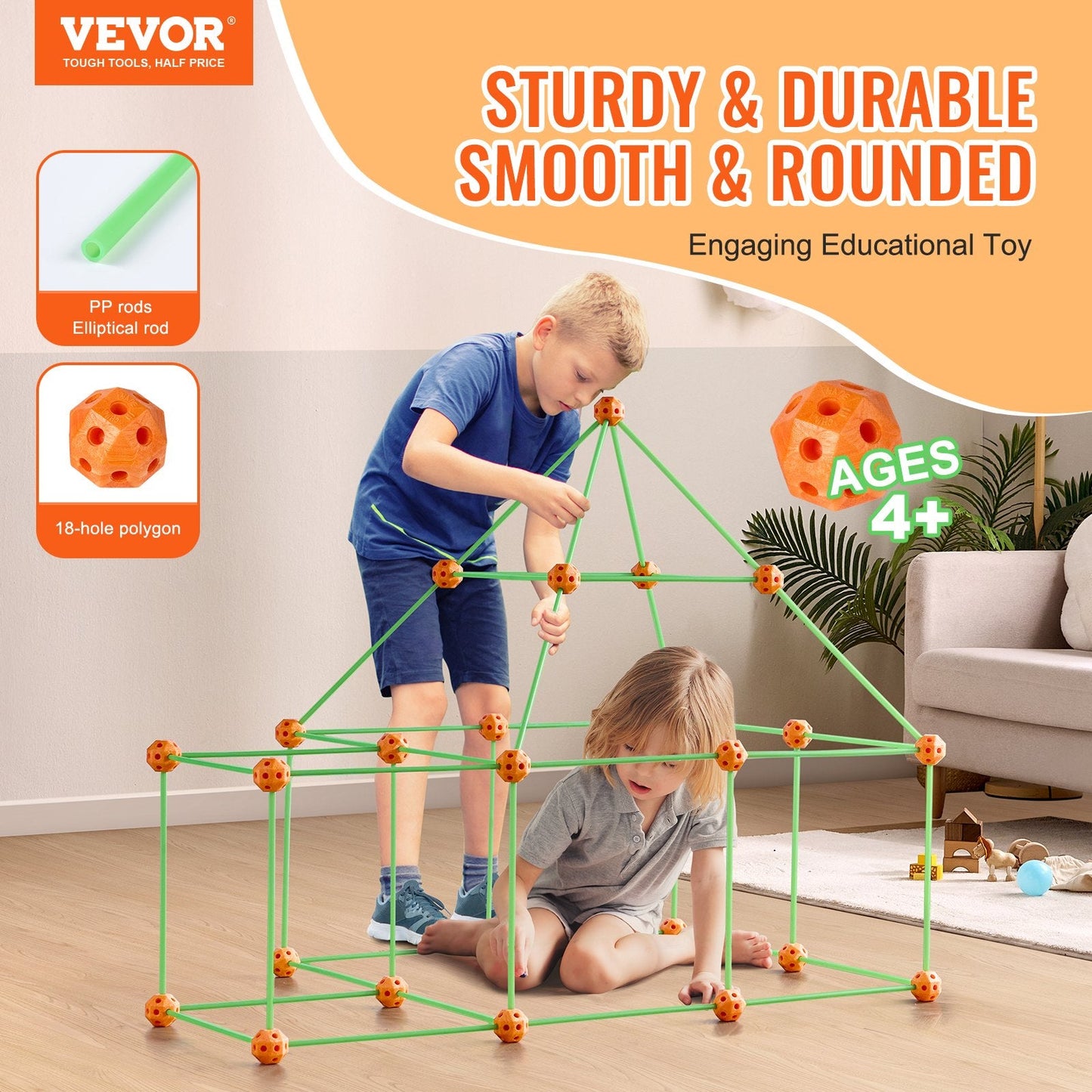 Kids' Glow-in-the-Dark Tent Fort Building Kit - 85 Pieces, 1.8 kg