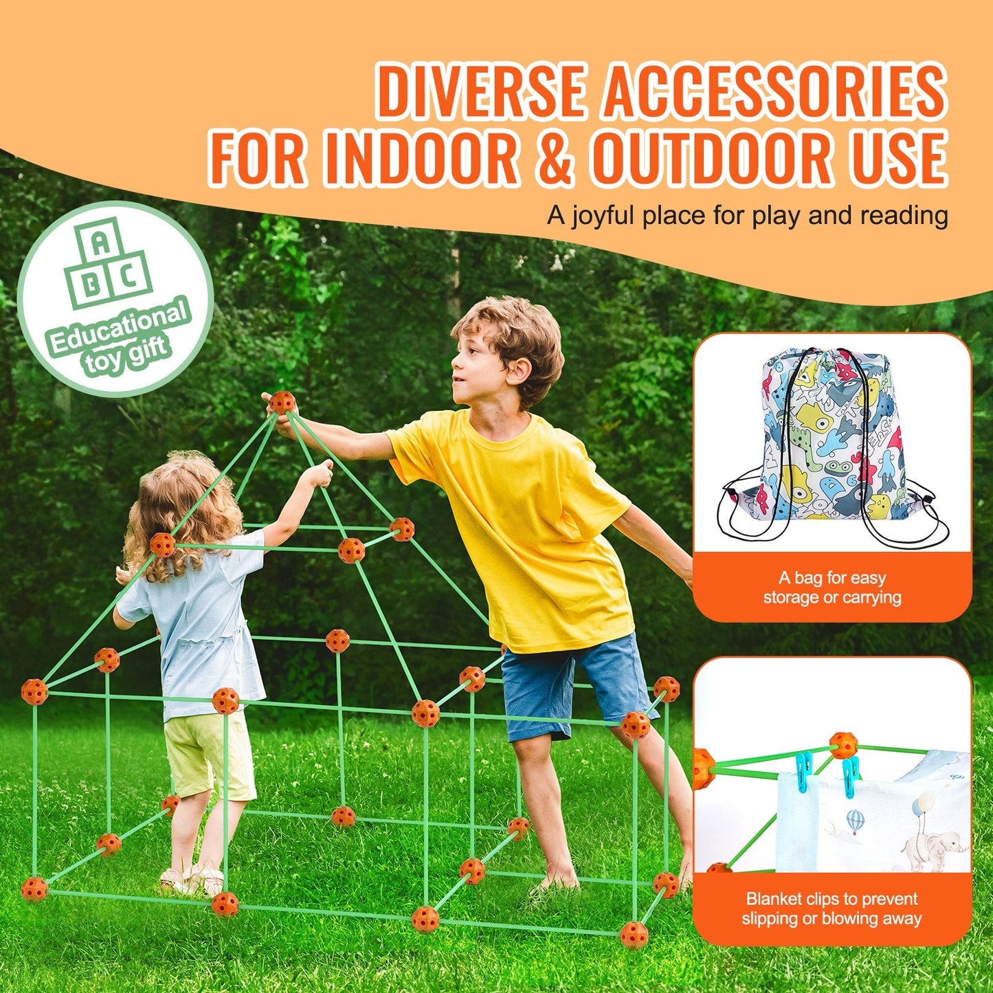 Kids' Glow-in-the-Dark Tent Fort Building Kit - 85 Pieces, 1.8 kg