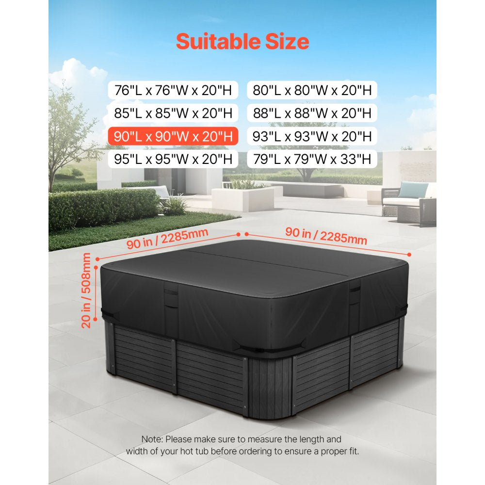 VEVOR Outdoor Hot Tub Cover 2285x2285x508mm Weatherproof and Waterproof Black