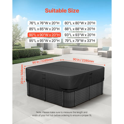 VEVOR Outdoor Hot Tub Cover 2285x2285x508mm Weatherproof and Waterproof Black