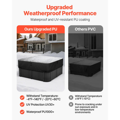 VEVOR Outdoor Hot Tub Cover 2285x2285x508mm Weatherproof and Waterproof Black