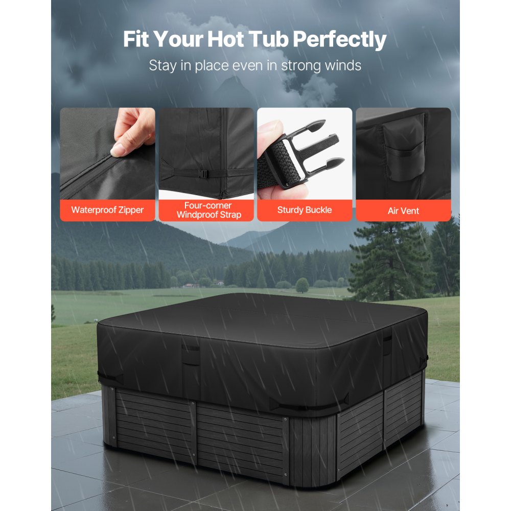 VEVOR Outdoor Hot Tub Cover 2285x2285x508mm Weatherproof and Waterproof Black