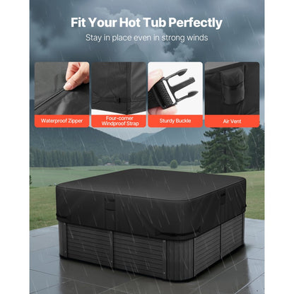 VEVOR Outdoor Hot Tub Cover 2285x2285x508mm Weatherproof and Waterproof Black