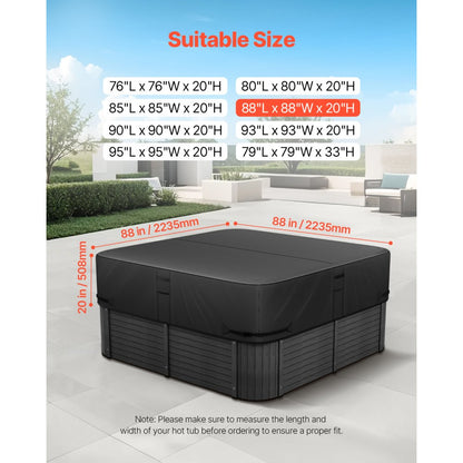VEVOR Outdoor Hot Tub Cover 2235x2235x508mm Weatherproof and Waterproof Black